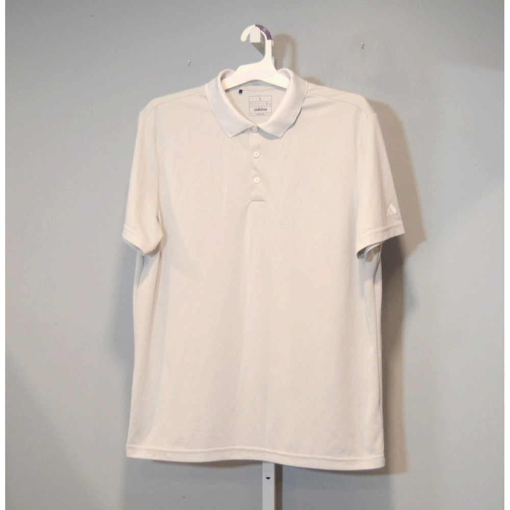 Adidas Men's Size L Light Gray Polo Short Sleeve 3-Button Closure